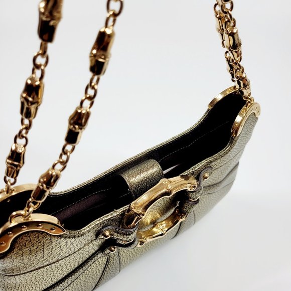 Gucci Gold Chain Link Gold Bamboo Bag - Picture 7 of 11